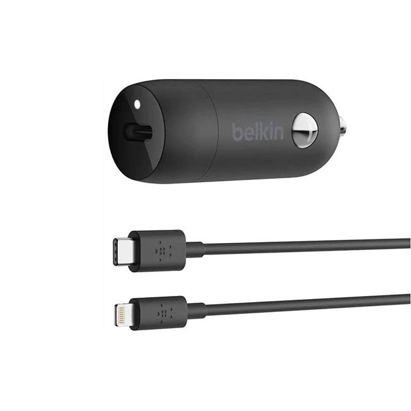 Cargador de Carro BELKIN CCA003BT04BK, PD USB Tipo C de 20W, incluye cable Lightning a USB Tipo C, Negro
