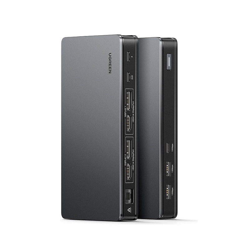 Docking Station 9 en 1 Ugreen Revodok Pro 209 USB-C, DisplayLink 4K 60Hz, 2 DisplayPort, 2 HDMI, puertos de datos USB C y USB-A de 10Gbps, 100 W PD, Gigabit Ethernet