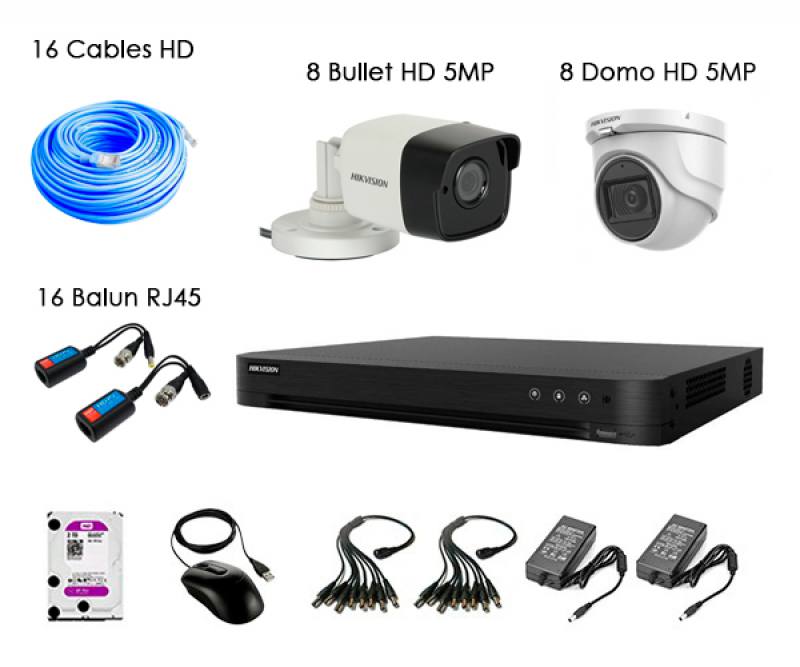 KIT De Camara Vigilancia Turbo-HD Hikvision 16CH 2K, 5MP, 2TB, P2P