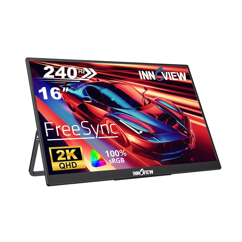 Monitor LED portátil InnoView PM408 de 16" 2K QHD 240Hz, IPS, puertos mini HDMI y USB Tipo C