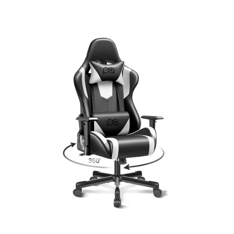 Silla Gaming KERDOM BKWH01, incluye almohada lumbar y reposacabeza, Negro / Blanco