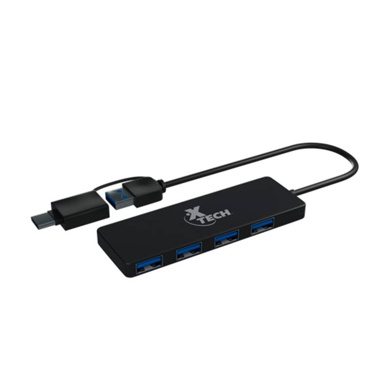 Multiplicador de Puertos XTECH, 4 Puertos USB 3.0, Conector USB + tipo C