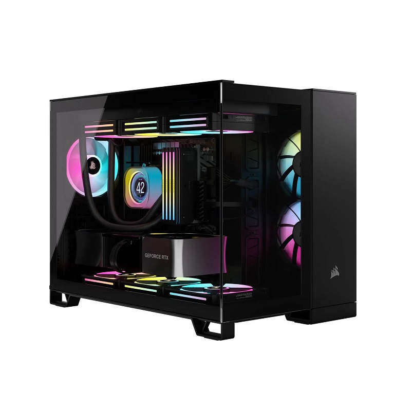 Gabinete Gaming CORSAIR 2500X RGB Link Black, Micro/Mini ATX, 2x Fan Incluidos, panel Frontal y lateral vidrio templado, Negro