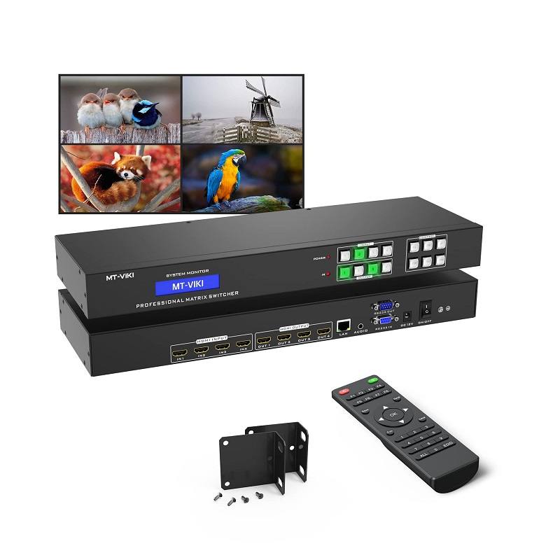 Switch/Splitter HDMI Matrix MT-VIKI 4x4, de 4 Puertos de salida, 4K 30Hz, EDID, RS232, LAN Port, 3.5mm Stereo Audio