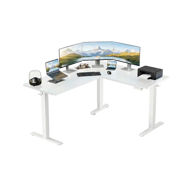 Escritorio eléctrico ErGear de altura ajustable, Diseño en L, 63 x 55 pulgadas, Marco aleación de acero y Mesa Madera