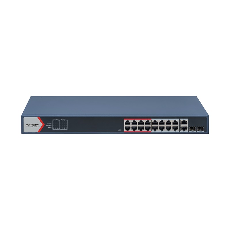 Switch Hikvision DS-3E1318P-EI, de 16 Puertos 10/100 PoE + 1× Gigabit RJ45 + 1× Gigabit Combinado, 230W