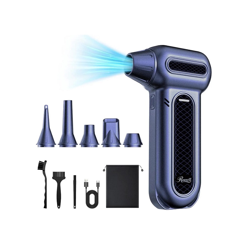 Soplador de aire eléctrico Rosewill 25003, 4 velocidades con carga rápida, ideal para computadora y teclado.