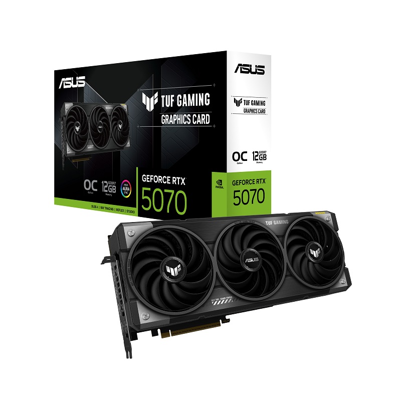 Tarjeta de video ASUS TUF Gaming GeForce RTX5070 OC, 12GB GDDR7, 3x Fan, PCIe 5.0, HDMI, DisplayPort, RGB