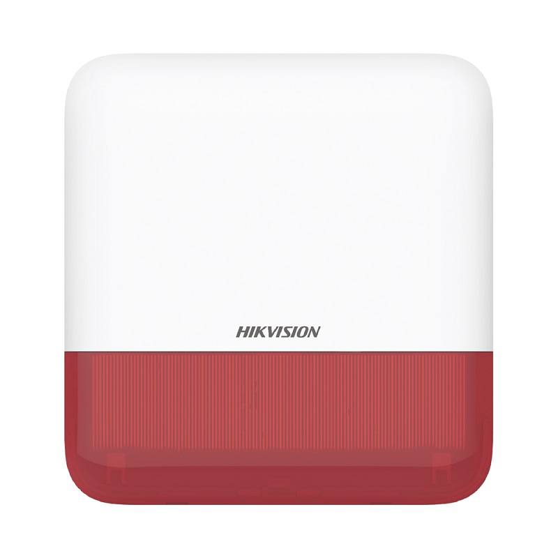 Sirena Inalámbrica Hikvision AxPro con Estrobo Rojo para Exterior IP65 / 110 dB