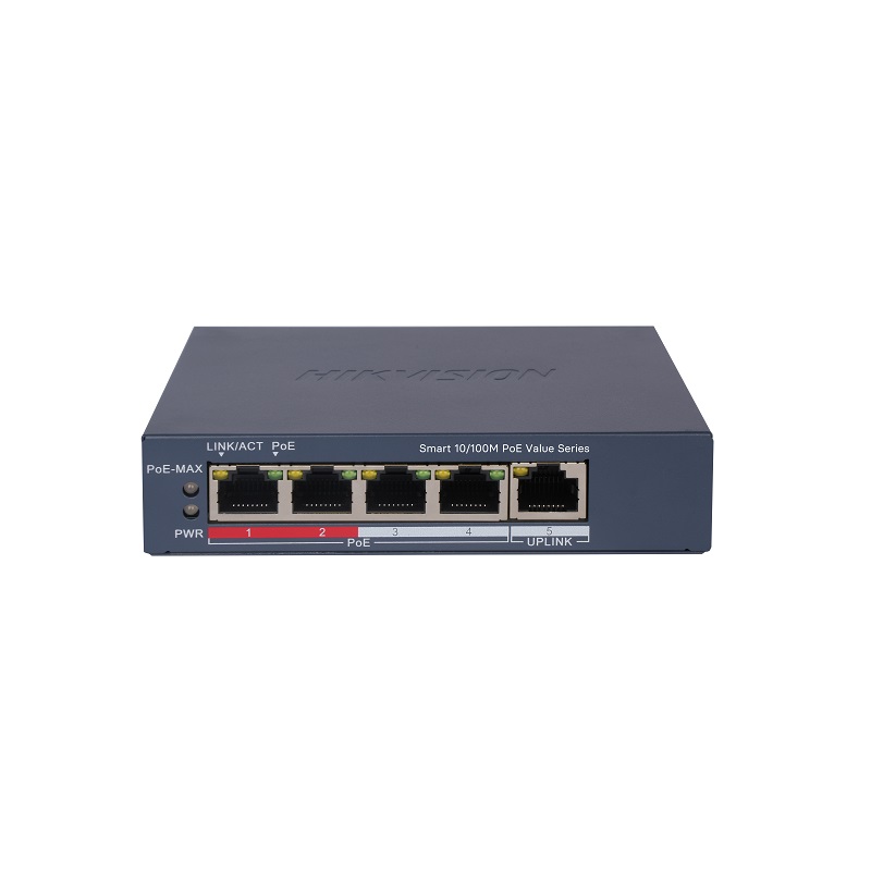 Switch Hikvision DS-3E1105P-EI/M V2, de 4x PoE de 10/100 Mbps, 1x RJ45 de 10/100 Mbps