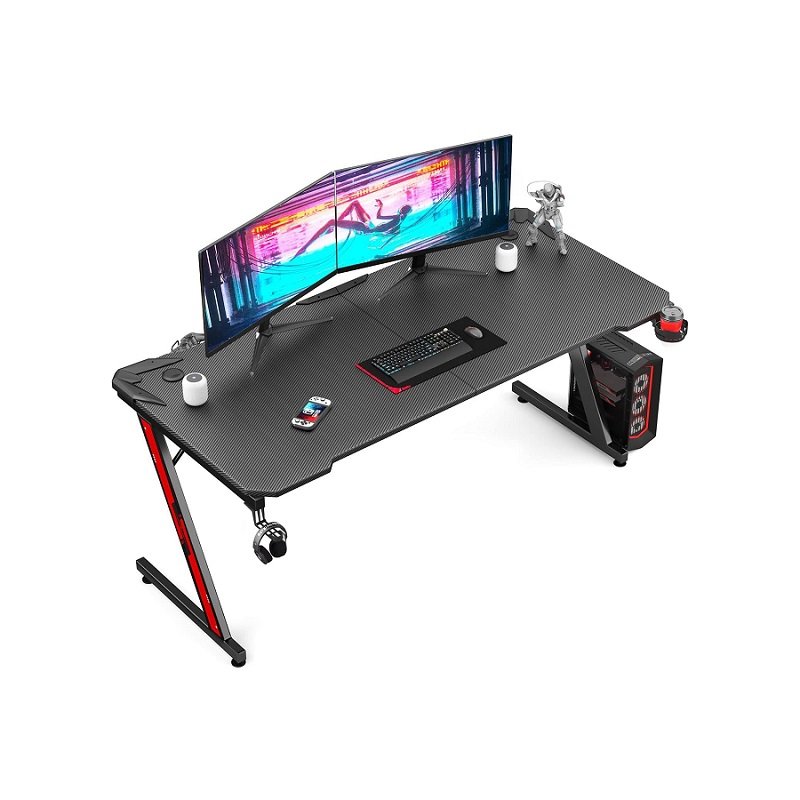 Escritorio Gaming Homall Z0BK de 63", Diseño en Z, porta vasos y gancho para auriculares, color negro