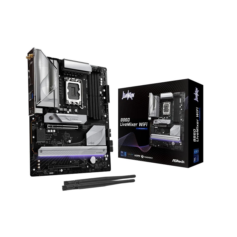 Tarjeta Madre ASROCK B860 LiveMixer WiFi, LGA 1851, DDR5 8666, M.2, HDMI, LAN, ATX