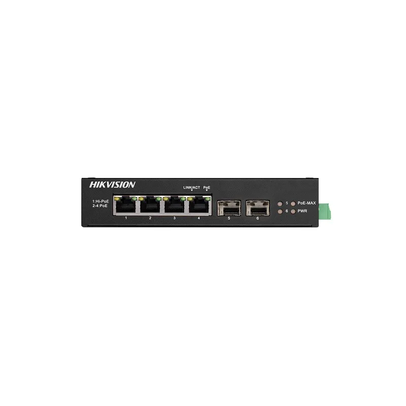 Switch Hikvision DS-3T0506HP-E/HS de 4 Puertos (3 Puertos Gigabit PoE+, 1 Puerto Gigabit PoE++, 2 Puertos SFP), 65W