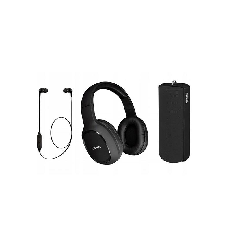Combo audio 3 en 1 TOSHIBA, Headset + audífonos + Bocina, Conexión inalámbrica bluetooth, color negro