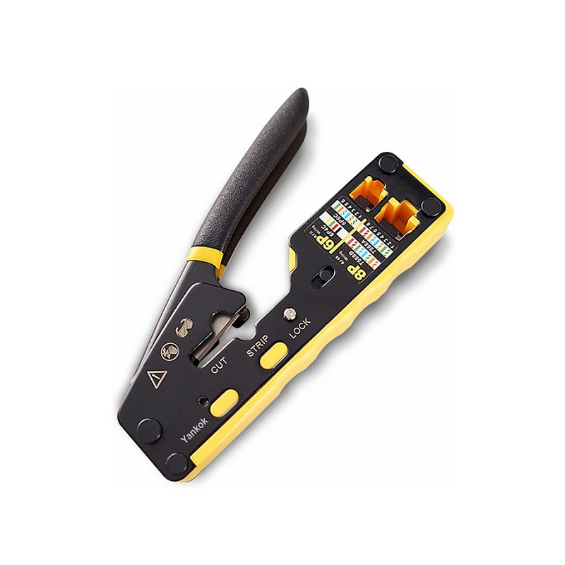 Pinza para armar cable de Red T-Vision 6088, kit de prensado para Cat7 Cat6 Cat5e, RJ12, RJ11, RJ45, 8P/6P, Amarilla