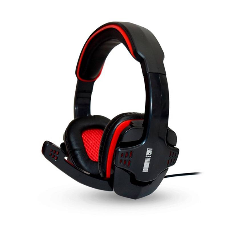 Headset Eagle Warrior HS-501, conexión 3.5mm, Micrófono ajustable, Color Negro/Rojo