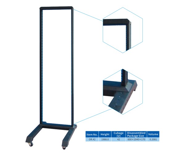 Rack Abierto T-VISION 42U, para piso, incluye 4 ruedas
