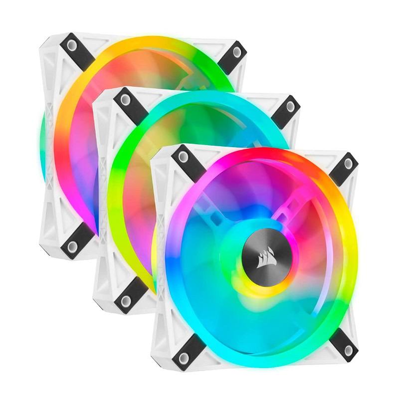 Abanicos CORSAIR iCUE QL120 RGB, 120mm, 4 Pin, 1500 RPM, Blanco, Kit 3 unidades