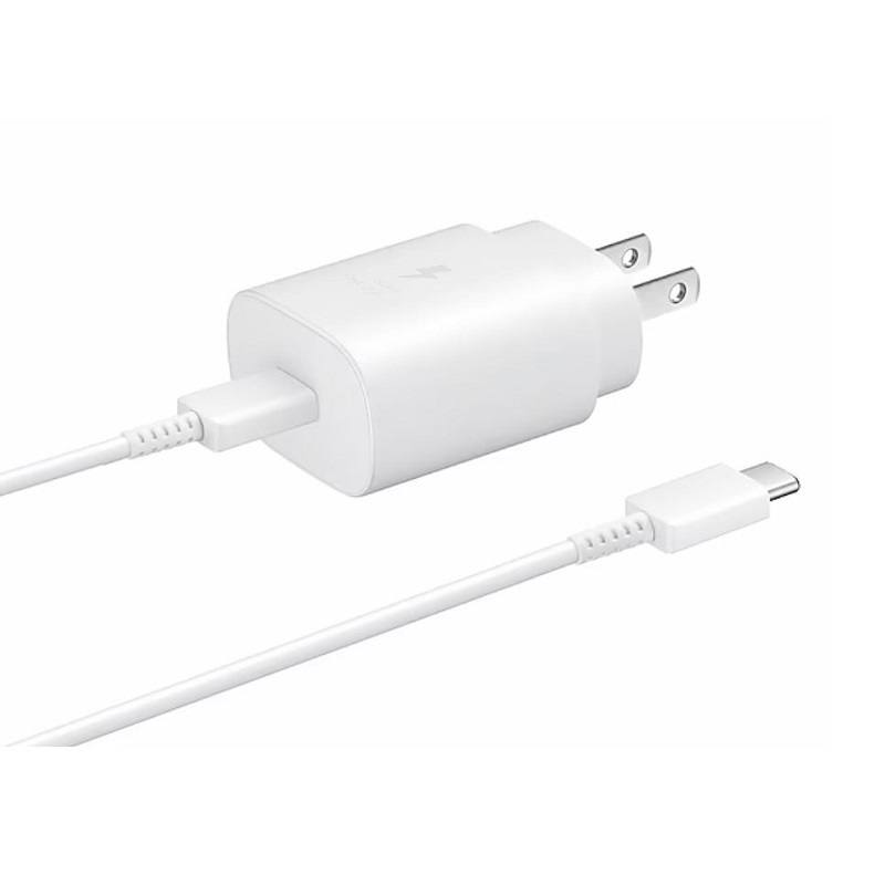 Cargador SAMSUNG de pared USB Tipo C de carga súper rápida (25W), incluye cable tipo C, Blanco