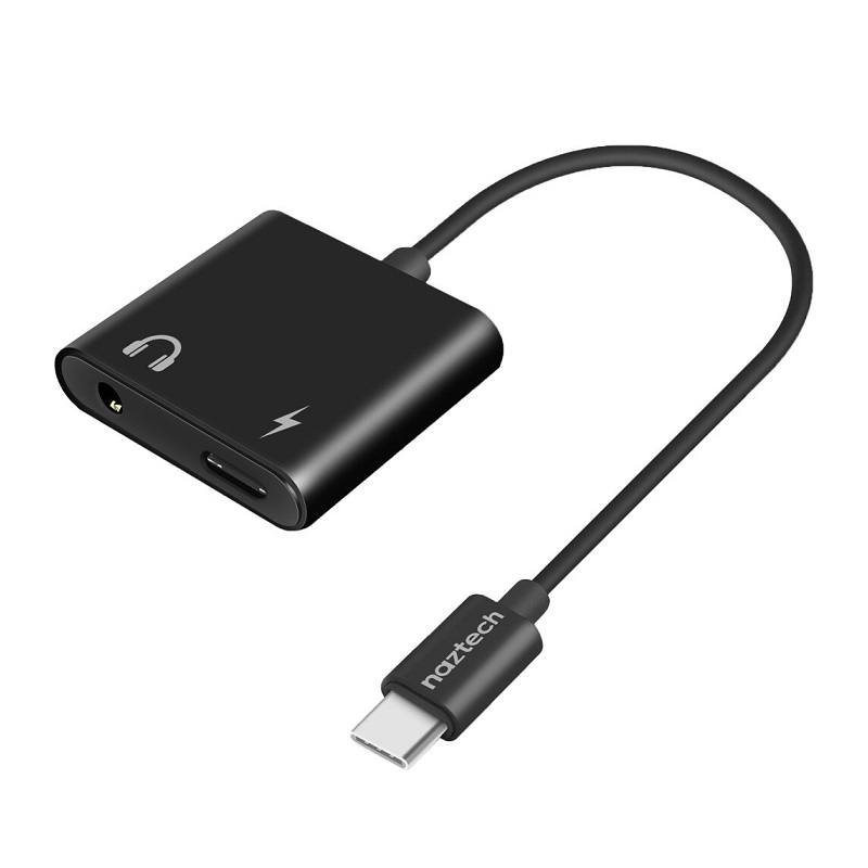 Adaptador de sonido Naztech de USB Tipo C a audio de 3,5mm y puerto de carga USB tipo C