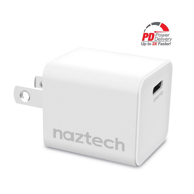 Cargador de Pared NazTech, 5V 3A, PD USB tipo C de 20W, Carga rápida, Blanco