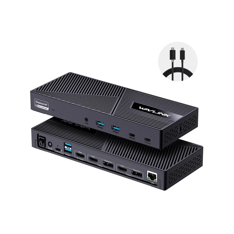Docking Station Wavlink 63PD25, DisplayLink USB C a HDMI, 4K monitor triple, 3xHDMI, 2xDP, 1x Lan, 6x USB 10Gbps, Audio