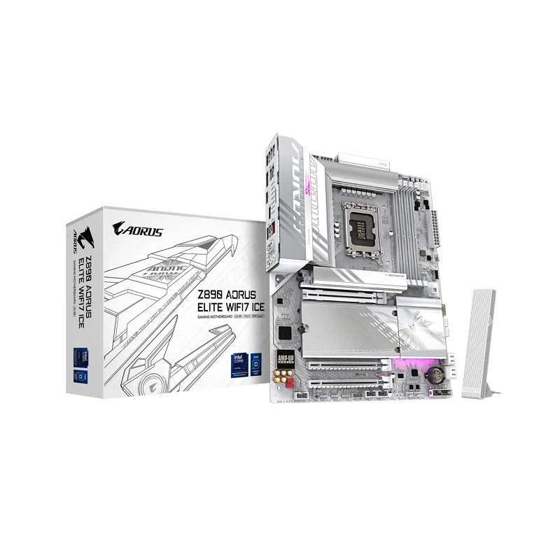Tarjeta Madre GIGABYTE Z890 AORUS ELITE WIFI7 ICE, LGA 1851, DDR5 9200(OC), M.2, SATA 6Gb/s, DisplayPort, USB 3.2, LAN 2.5G, ATX, RGB