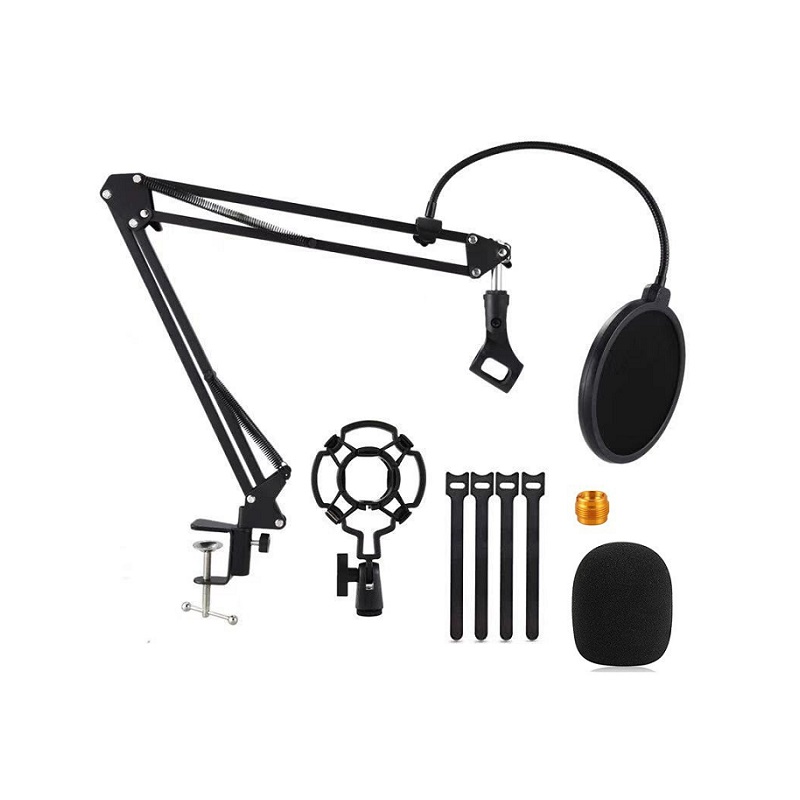 Soporte de mesa para micrófonos MYS NB35, desde 1.693" hasta 1.811" de diametro, incluye filtro, color negro, metal
