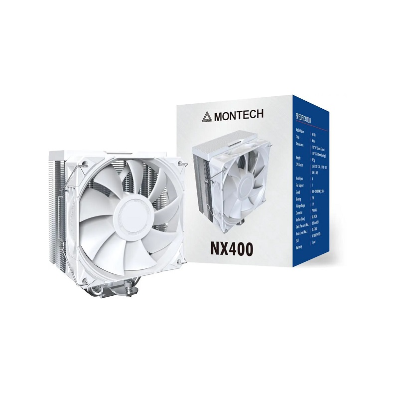 Disipador de calor MONTECH NX400, 120mm, Compatibilidad Intel & AMD, Color blanco