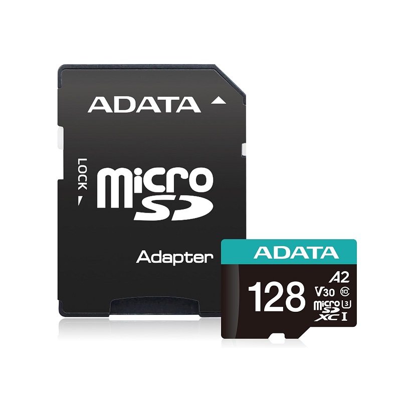 Memoria Micro SD ADATA Premier Pro de 128GB, UHS-I U3 V30 Clase 10 A2, Lectura 100MB/s, Con Adaptador