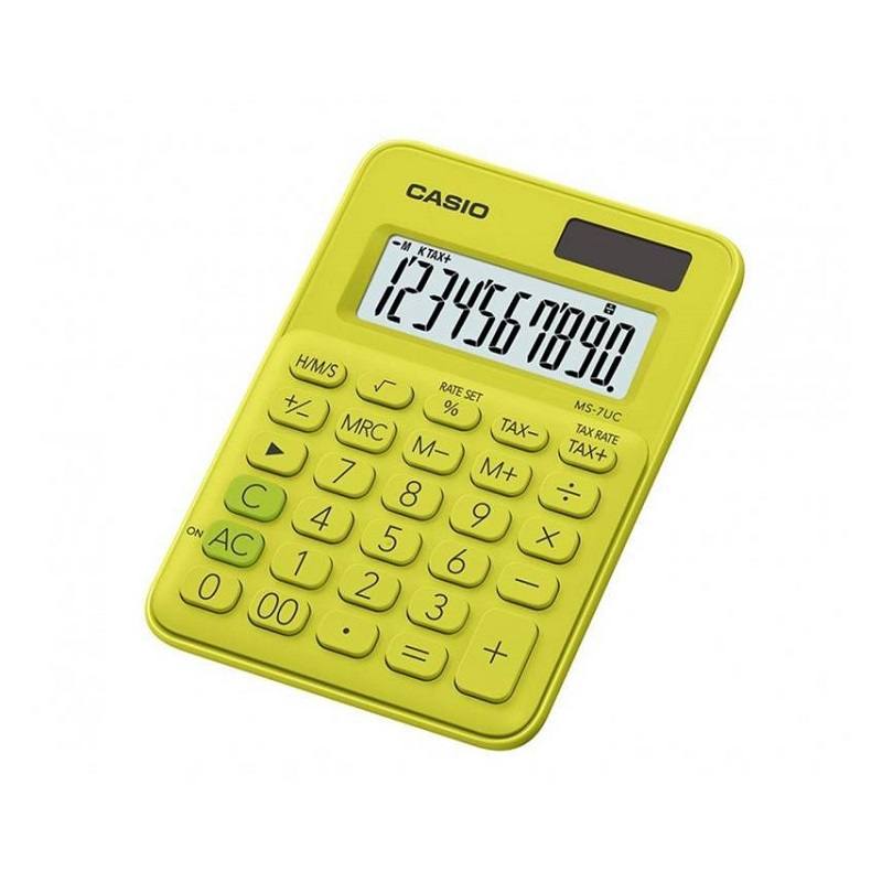 Calculadora CASIO de Mesa compacta  de 10 Digitos, TAX para calculo de impuestos, Verde lima