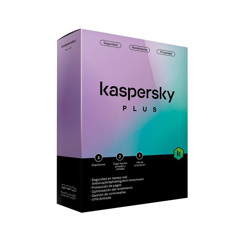 Programa Antivirus KASPERSKY PLUS para 3 PC, Suscripción de 1 Año