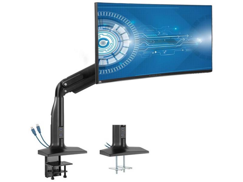 Soporte de mesa VIVO para 1 monitor 17" a 49", con puertos 2 USB Rotación 180°, 39.6lbs