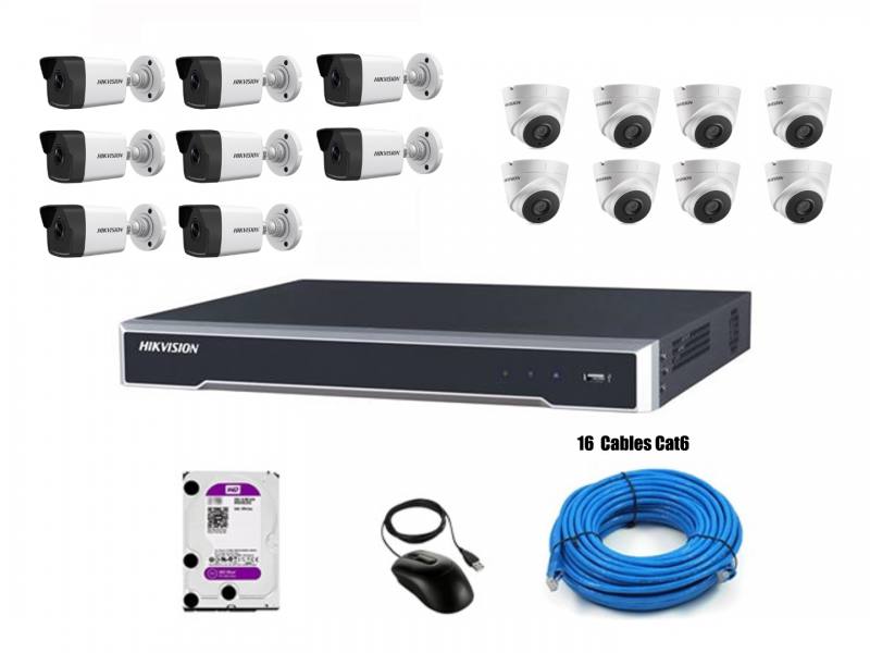 KIT De Camara Vigilancia IP Hikvision 16CH HD 4K, 4MP, 4TB, P2P