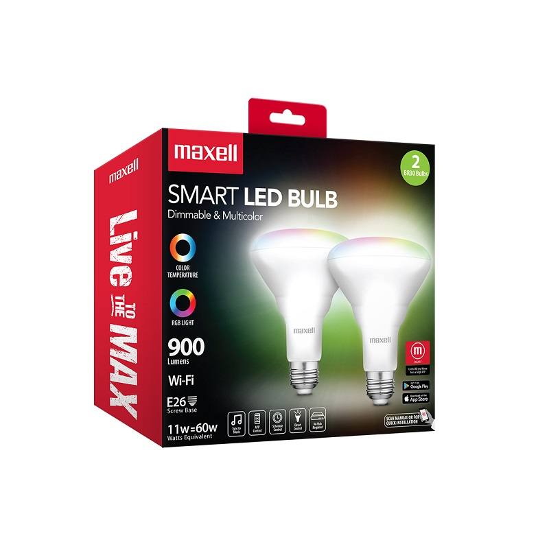 Bombillos Smart LED Maxell BR30, Wi-Fi, 900 Lumens, 16 millones de colores RGB, 11 Watts, 2 unidades