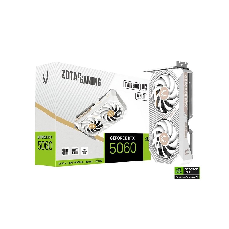 Tarjeta de video ZOTAC GeForce RTX5060 Twin Edge OC WE, 8GB, PCIe 5.0, 1x HDMI, 3x Display Port, Blanco