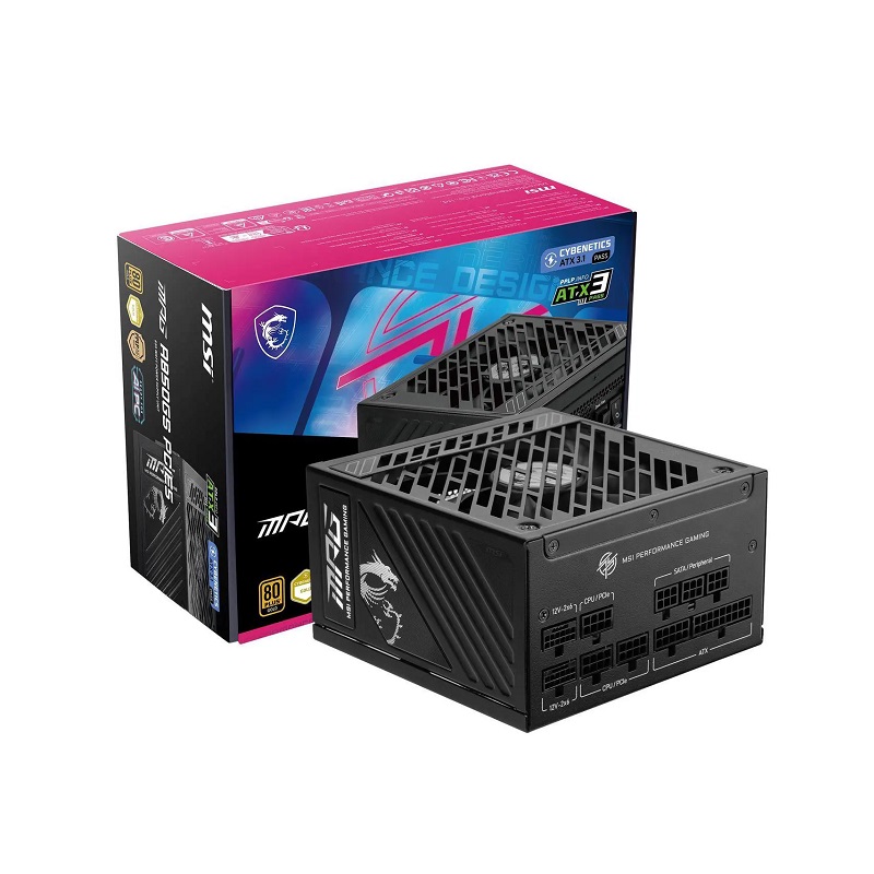 Fuente de Poder MSI MPG A850GS PCIE5, 850W, Full Modular, 80 Plus GOLD, ATX 3.1 y PCIE 5.1, ATX 12V dual, Negro
