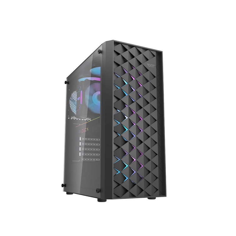 Gabinete Gaming DarkFlash DK351, ATX Mid Tower, Panel lateral de vidrio templado, incluye 4 abanicos ARGB, Color Negro