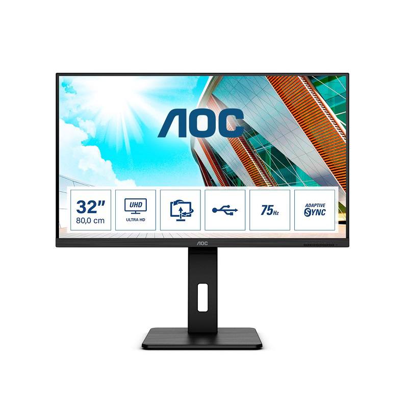 Monitor Gaming AOC U32P2CA, 31.5" UHD 4K, HDMI, Display Port, Altavoces integrados, Adaptive Sync