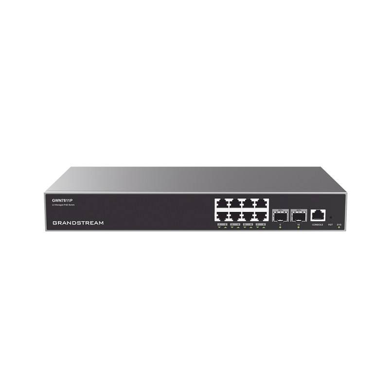 Switch GrandStream GWN7811P de 8 puertos Poe Gigabit 100/1000/1000Mbps, 2 Puertos SFP+ de 10 Gigabits, Hasta 120W, GWN Cloud