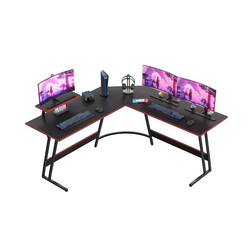 Escritorio Gaming HOMALL, diseño en L de 66 x 19 pulgadas, base para monitor extraíble, color negro