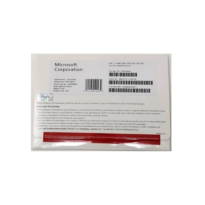 Programa Microsoft Windows 11 Home, 64 Bit, 1 Licencia Multilenguaje, Instalador CD, Ingles