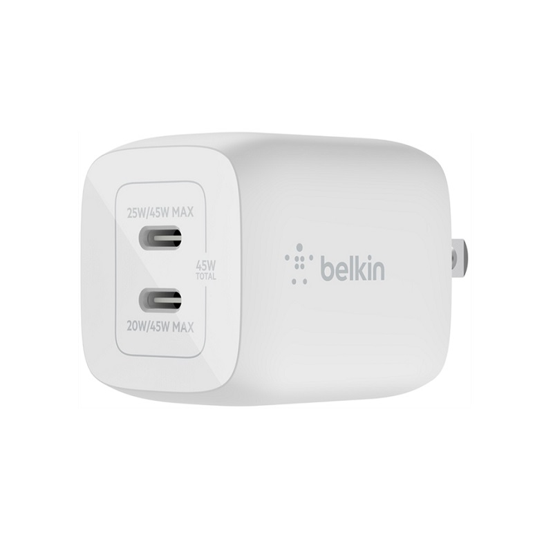 Cargador de Pared BELKIN, USB Tipo C PD 3.0, GaN con PPS de 45W, carga rápida, Blanco