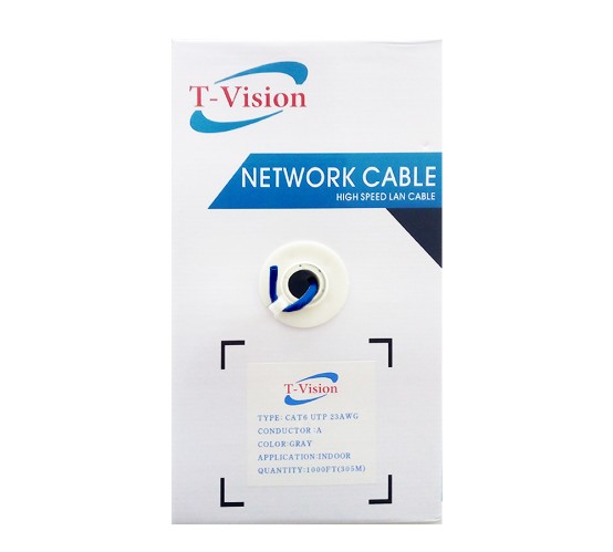 CAJA DE CABLE UTP CAT6 T-VISION, 1000 PIES AZUL, INTERIOR, Aleacion, 0.57mm CCA(A)