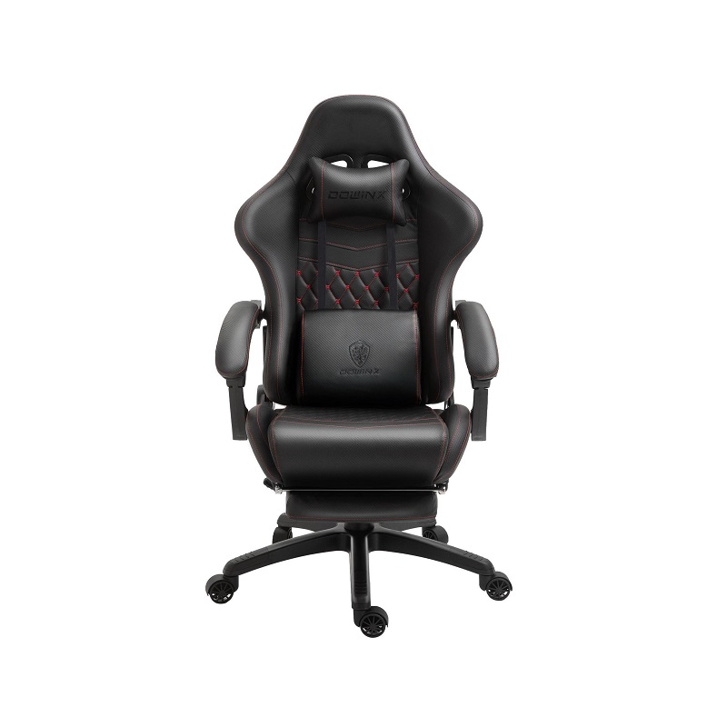Silla Gaming Dowinx LS-6689, incluye almohada lumbar, reposacabeza y reposapiés, Negro
