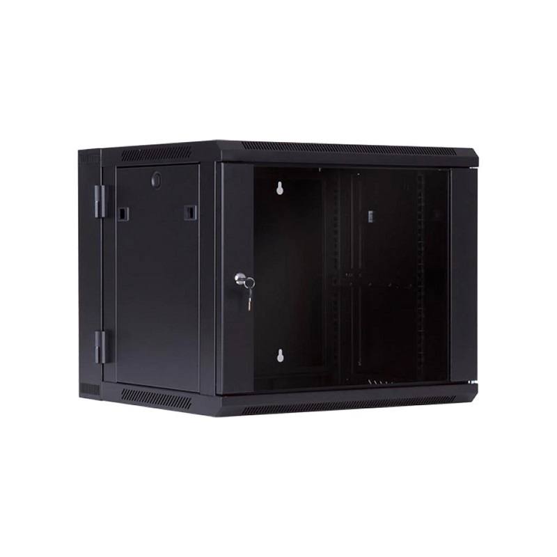 Gabinete de Pared Abatible T-VISION 9U, 600mm x 550mm, 500mm, 1x Fan, puerta frontal de vidrio, Negro