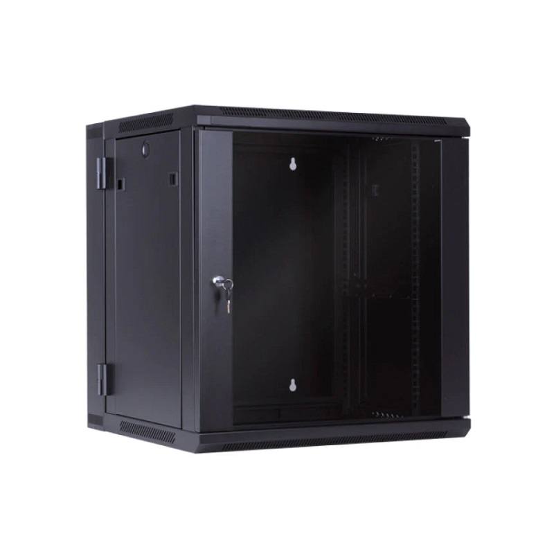 Gabinete de Pared Abatible T-VISION 12U, 600mm x 550mm x 650mm, 1x Fan, puerta frontal de vidrio, color  Negro