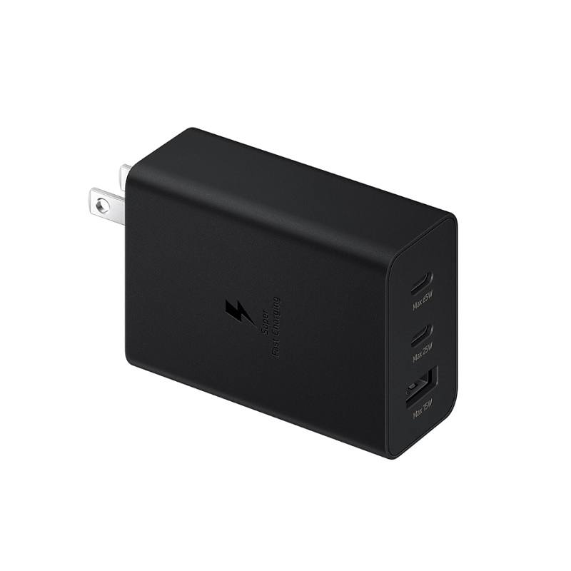 Cargador SAMSUNG Trio de pared USB tipo C x2 y USB-A x1, carga súper rápida, 5V 3A (65W), Negro