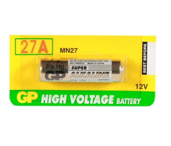 BATERÍA ALKALINA GP 27A MN27 C-5, 12V, 7.7 x 28mm