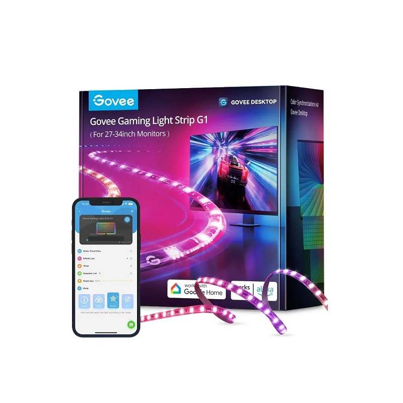 Cinta LED Govee H6609 G1 RGB para TV de 27"-34", conectividad Wi-Fi 2.4 GHz y Bluetooth, 1 Metro, compatible con Alexa y Google Assistant